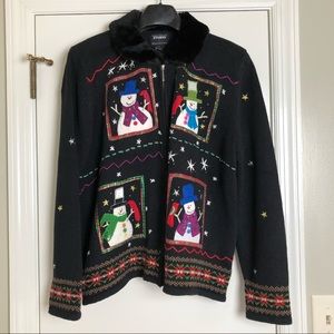 Snowman holiday sweater full zip cardigan size L